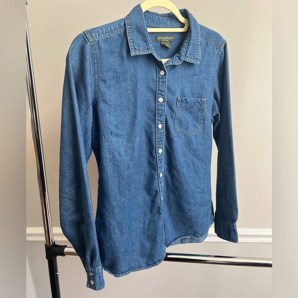 women’s denim look button down shirt